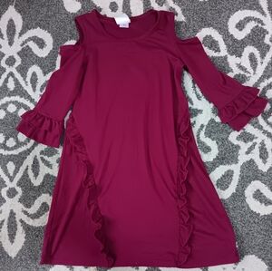 Chic Cold Shoulder Kids Dress - Maroon